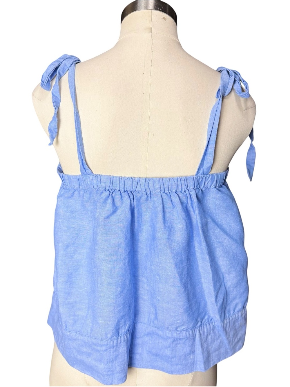 J.Crew Chambray Blue Tie Strap Linen Blend Tank Coastal Summer Medium - Picture 7 of 12